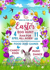 Easter holiday flyer with cartoon rabbits - vector clipart