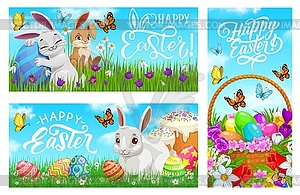 Happy Easter banners with cartoon bunnies - vector image