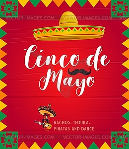 Cinco de Mayo flyer, Mexican jalapenos mariachi - vector image