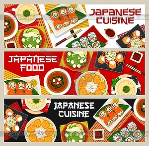 Japan food, Japan cuisine cartoon banners - vector clipart