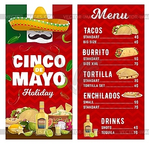 Mexican holiday menu, Cinco de Mayo meals - vector clip art