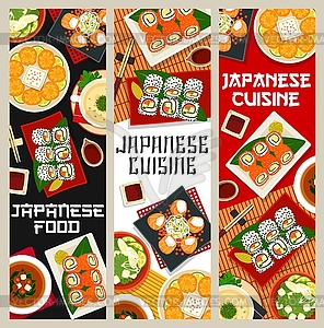 Japan food cartoon banners, Japan cuisine - vector clipart