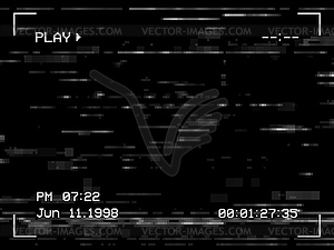 Play VHS tape noise, glitch TV screen background - vector clipart