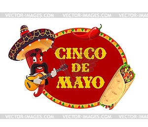 Cinco de Mayo icon. Mariachi chili pepper - vector clip art