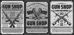 Gun and ammunition shop retro poster - white & black vector clipart