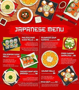 Japan cuisine menu template meals of Japan - vector clip art