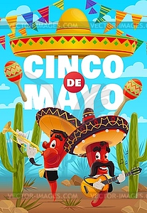 Cinco de Mayo poster, cartoon mariachi band - vector image