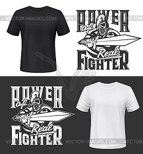 Tshirt print with knight and sword mockup - royalty-free vector image