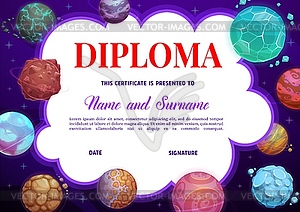 Education school diploma with fantasy planets - vector clipart