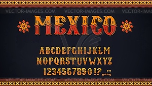 Мексиканский шрифт букв алфавита и цифр - изображение в векторе / векторный клипарт