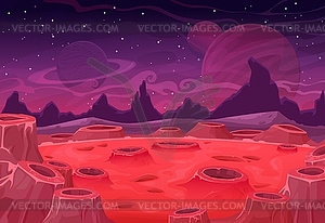 Alien planet landscape, red Mars surface - vector image