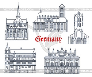 Germany landmarks buildings in Gustrow, Rostock - vector image