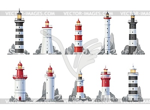 Nautical lighthouse buildings icons - vector clipart