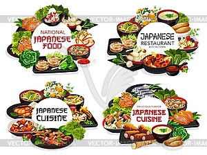 Japanese cuisine restaurant meals round banners - vector clipart