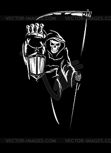 Reaper with scythe, grim death with lantern - vector image