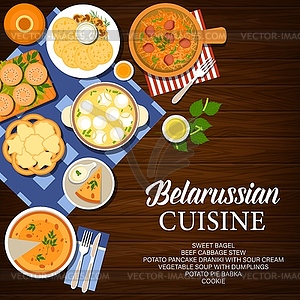 Belarus cuisine, Belarussian food dishes and meals - vector clip art