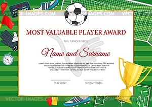 Certificate of achievement in soccer football game - vector clipart