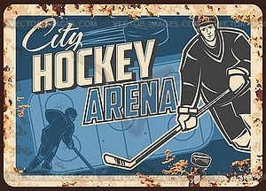 Ice hockey arena banner with rusty metal - vector image