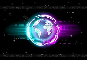 Глюк, фон карты земного шара, пиксели цифрового шума - векторный клипарт / векторное изображение