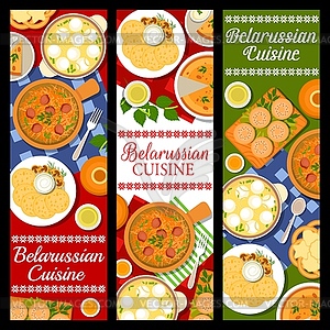 Belarussian cuisine food, dishes and meals banners - vector clipart