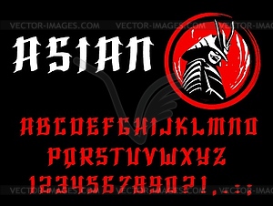 Asian font or type of English letters and numbers - vector image