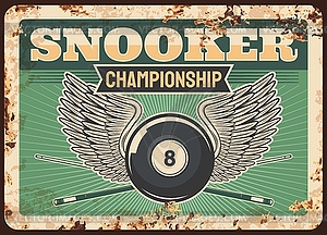 Snooker pool billiards club rusty metal plate - vector clip art