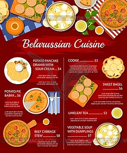 Belarussian cuisine food, restaurant menu dishes - vector clipart