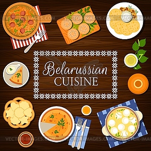 Belarusian cuisine food, Belarussian dishes menu - vector clipart