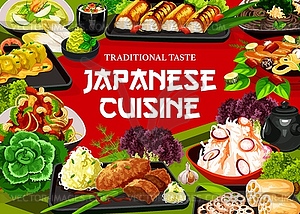 Japanese food cuisine, dishes menu, Japan meals - vector image