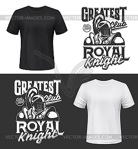 Tshirt print with knight mockup, fight club mascot - vector image