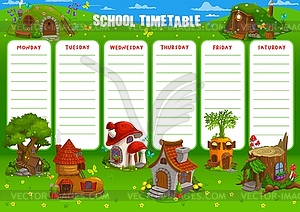 School timetable schedule with fairy houses - vector clipart / vector image