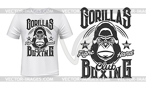 Gorilla print t-shirt mockup, boxing fight club - vector image