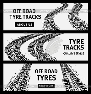 Off road tire tracks, car trucks tyres web banners - vector image