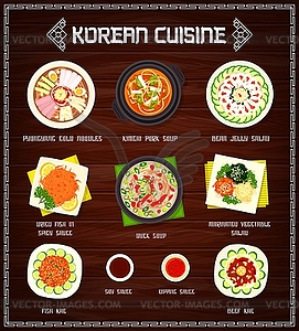 Korean cuisine menu food of Korea, meals - vector clipart