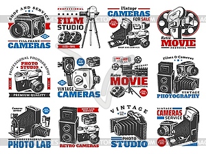 Vintage cameras for photo and video shooting - vector image