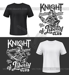 Tshirt print with knight put sword in sheath - vector image