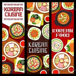 Korean cuisine cartoon banners, Korea meals - vector clipart / vector image