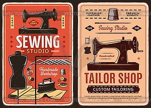 Sewing studio and tailor shop retro posters - vector clipart