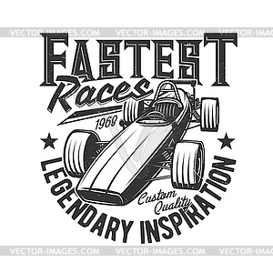 T-Shirt Druck mit Custom Car, Bolide für Race Club - Vector-Illustration