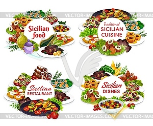 Набор круглых рамок меню сицилийского ресторана - клипарт в векторе / векторное изображение