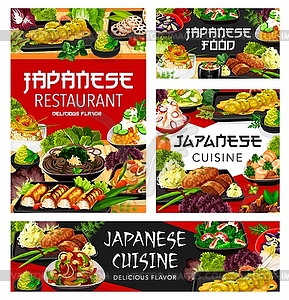 Japanese cuisine menu food, restaurant dishes - vector image