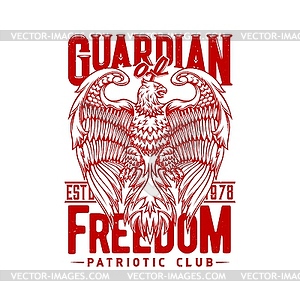 Tshirt print with eagle, mascot for patriotic club - vector clipart