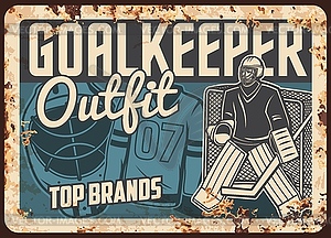 Ice hockey outfit shop rusty metal plate - vector clip art