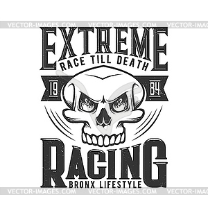 Car races hotrod or hot rod skull, t shirt print - vector clipart / vector image