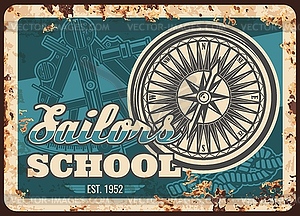 Sailor school metal rusty plate , marine seafaring - color vector clipart