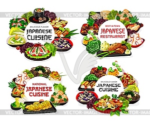Меню японской кухни, гастрономические блюда и японские блюда - векторизованное изображение