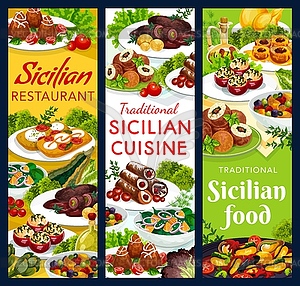 Sicily restaurant dishes sicilian food banners - vector clipart