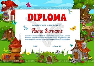 School diploma template with fantasy buildings - vector image