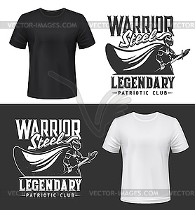 Knight warrior with sword and shield t-shirt print - vector clip art