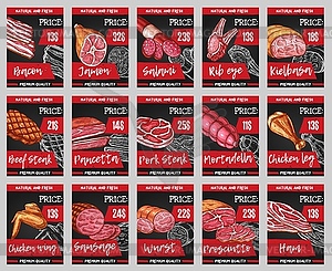 Мясной рынок, баннеры продуктов мясного магазина - клипарт
